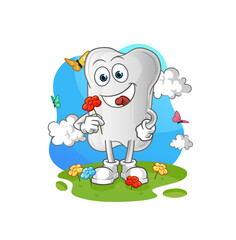 dog bone pick flowers in spring. character vector