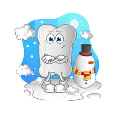 dog bone in cold winter character. cartoon mascot vector