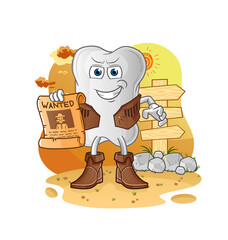 dog bone cowboy with wanted paper. cartoon mascot vector