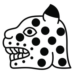 Head of a jaguar or spotted feline cat. Native American art of Aztec Indians from Mexican codex. Black and white silhouette. © Olena