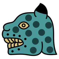 Head of a jaguar or spotted feline cat. Native American art of Aztec Indians from Mexican codex. Isolated vector illustration. © Olena