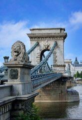 Historic 19th century Chain Bridge across the Danube River in Budapest
