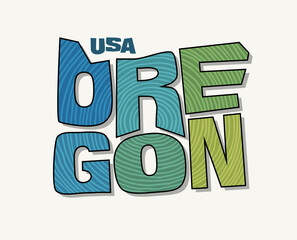 State of Oregon with the name distorted into state shape. Pop art style vector illustration for stickers, t-shirts, posters, social media and print media.