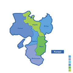 日本の地域図・日本地図 関西地方 雨の日カラーで色分けしてみた（英語版）