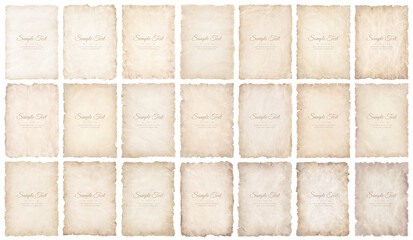 collection set old parchment paper sheet vintage aged or texture isolated on white background - obrazy, fototapety, plakaty