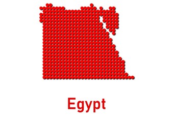 Egypt map, map of Egypt made of red dot pattern and name.
