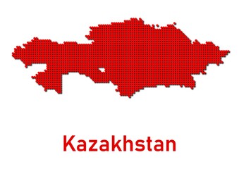 Kazakhstan map, map of Kazakhstan made of red dot pattern and name.