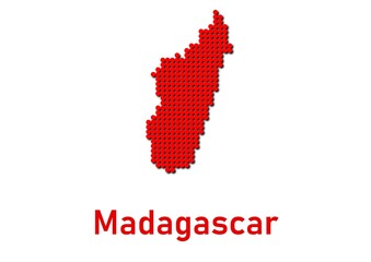 Madagascar map, map of Madagascar made of red dot pattern and name.