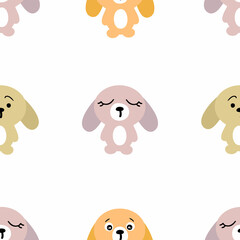 Hand drawn Easter bunnies seamless pattern in delicate pastel colors. Perfect for T-shirt, textile and print. Doodle vector illustration for decor and design.