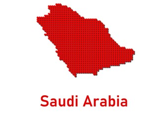 Saudi Arabia map, map of Saudi Arabia made of red dot pattern and name.
