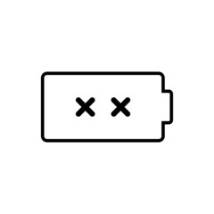 Dead battery icon, fully drained battery symbol, no power icon, no power outline vector