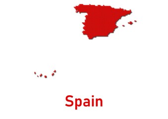 Spain map, map of Spain made of red dot pattern and name.