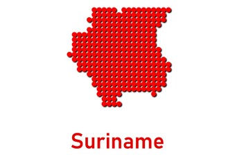 Obraz premium Suriname map, map of Suriname made of red dot pattern and name.