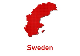 Sweden map, map of Sweden made of red dot pattern and name.