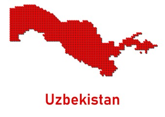 Uzbekistan map, map of Uzbekistan made of red dot pattern and name.