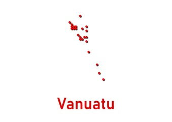 Vanuatu map, map of Vanuatu made of red dot pattern and name.