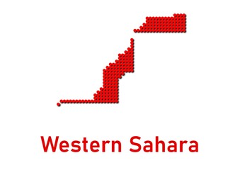 Western Sahara map, map of Western Sahara made of red dot pattern and name.