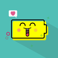 Smiling happy fully charged hand phone battery illustration vector
