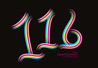 116 years anniversary celebration logotype colorful line vector, 116th birthday logo, 116 number, Banner template, vector design template elements for invitation card and poster.