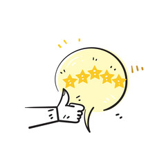 hand drawn doodle Five Star Feedback customer review illustration icon