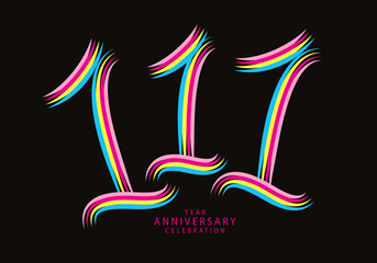111 years anniversary celebration logotype colorful line vector, 111th birthday logo, 111 number, Banner template, vector design template elements for invitation card and poster. - obrazy, fototapety, plakaty