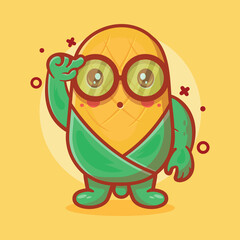 genius corn character mascot with think expression isolated cartoon in flat style design