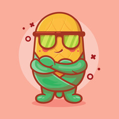 Cute corn character mascot with cool expression isolated cartoon in flat style design