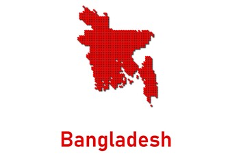 Bangladesh map, map of Bangladesh made of red dot pattern and name.