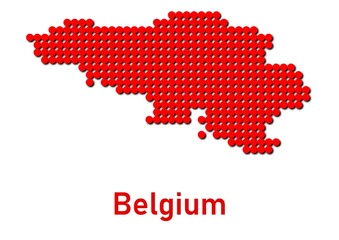 Belgium map, map of Belgium made of red dot pattern and name.