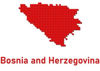 Bosnia and Herzegovina map, map of Bosnia and Herzegovina made of red dot pattern and name.