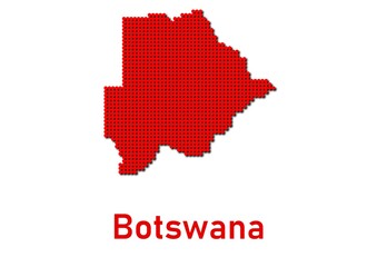 Botswana map, map of Botswana made of red dot pattern and name.