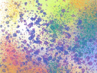 Abstract psychedelic painting background with grain design splashy paint in summer trend pantone color palette including very peri and bright summer tones.