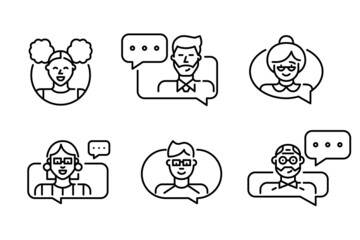 Fototapeta premium People chatting icons set. Pixel perfect, editable stroke, purple and blue
