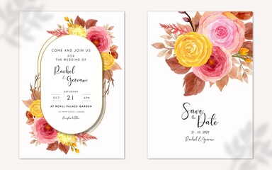 Elegant Red And Yellow Watercolor Floral Wedding Invitation Set