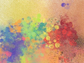 Abstract painting background with grain and splashy paint in summer trend pantone color palette including very peri and bright summer tones,