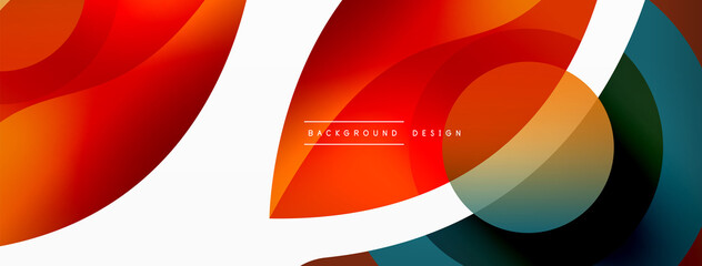 Obraz premium Abstract background with color geometric shapes. Beautiful minimal backdrop with round shapes circles and lines. Geometrical design. Vector illustration