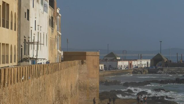 The steep walls of Essaouira in Morocco with sea in background