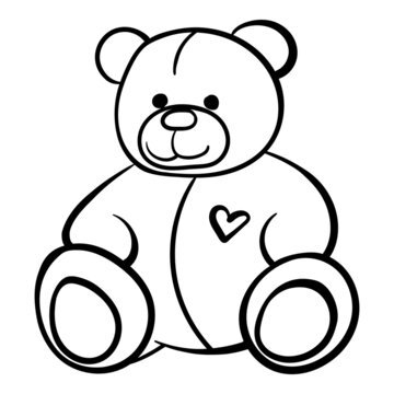 Cartoon lovely Teddy Bear children's toy black and white monochrome vector line art isolated