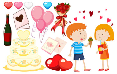 Valentine theme with boy and girl eating