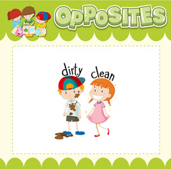 Education word card of English opposites word