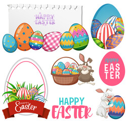 Happy Easter day with bunny and eggs