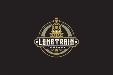 Old long train vintage logo concept