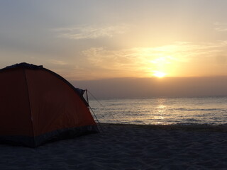 Tents on the Beach at Sunrise