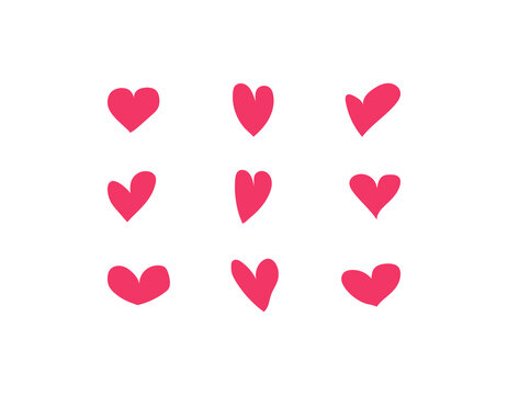 Set of various simple red vector heart icons.