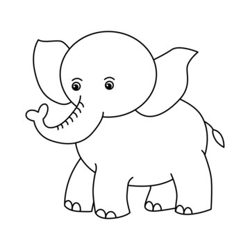 Cute elephant cartoon illustration vector, for kids coloring book.