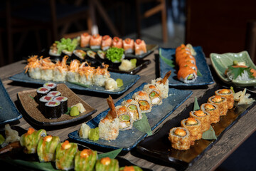 different variety of Sushi on table