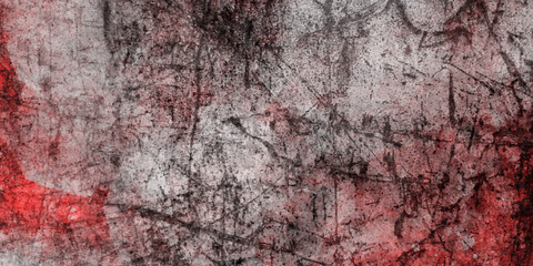 Red grunge texture background of cement plaster wall with cracks, red grunge wall texture. dark red grunge background. Horror Cement texture, wall full of scratches, Scary dark wall, grungy cement.