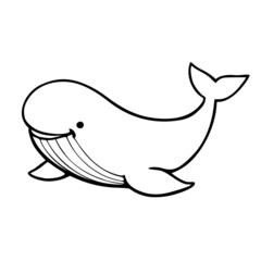 Coloring book with outline drawing of whale. Kids vector illustration of sea fish. Printable isolated line draw cute cartoon animals.