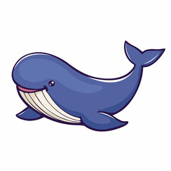 Cartoon cute whale isolated on white background. Vector illustration funny character underwater world. Drawing sea animal printable clipart.