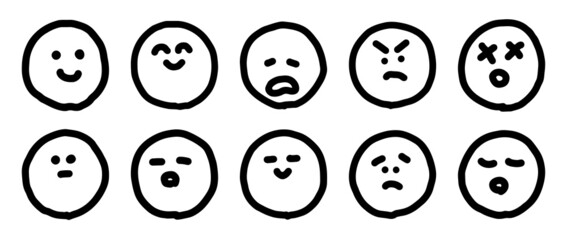 顔　手書き　シンプル　表情　セット